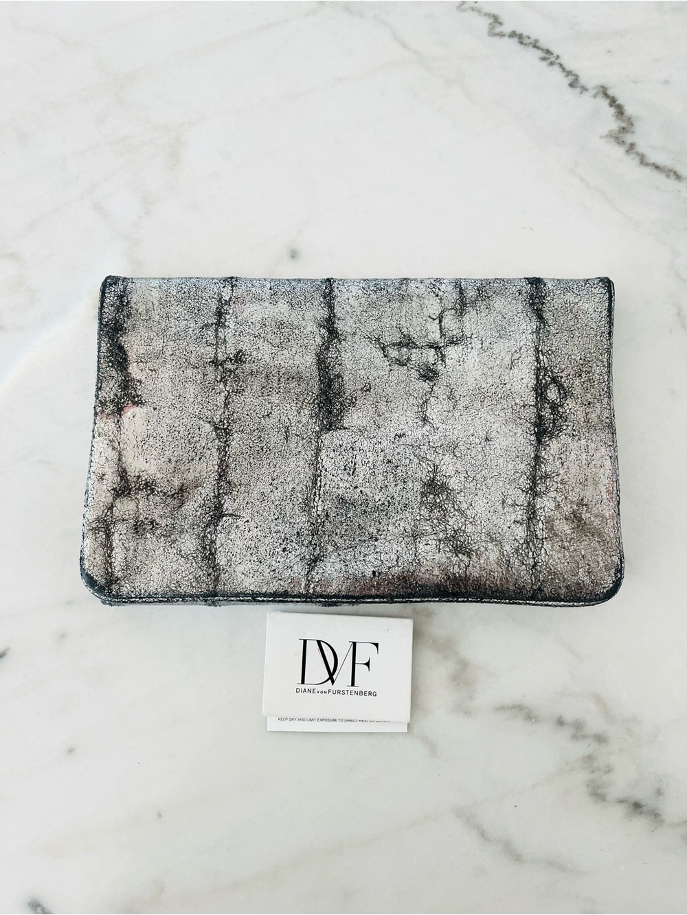 DVF Diane Von Furstenberg Silver Metallic Textured Clutch